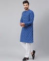 Shop Men Blue & Grey Ikat Woven Design Straight Kurta-Design