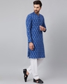 Shop Men Blue & Grey Ikat Woven Design Straight Kurta-Full