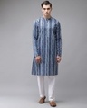 Shop Men Blue Printed Straight Kurta-Front