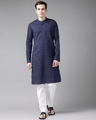 Shop Men Blue Printed Straight Kurta-Front