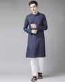 Shop Men Blue & White Printed Straight Kurta-Front