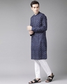 Shop Men Blue & White Printed Straight Kurta-Design