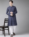 Shop Men Blue & White Printed Straight Kurta