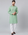 Shop Men Green Chikankari Embroidered Woven Design Straight Kurta-Front