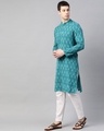 Shop Men Green & Grey Ikat Woven Design Straight Kurta-Design