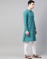 Shop Men Green & Grey Ikat Woven Design Straight Kurta-Full