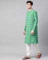 Shop Men Green & Grey Ikat Woven Design Straight Kurta-Design