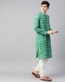 Shop Men Green & Grey Ikat Woven Design Straight Kurta-Full