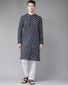 Shop Men Navy Blue & White Printed Straight Kurta-Front