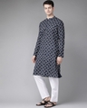 Shop Men Navy Blue & White Printed Straight Kurta-Design