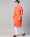 Shop Men Orange & Off White Ikat Woven Design Straight Kurta-Design