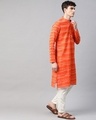 Shop Men Orange & Off White Ikat Woven Design Straight Kurta-Full