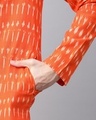Shop Men Orange & Off White Ikat Woven Design Straight Kurta