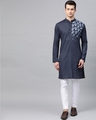 Shop Navy Blue Embroidered Straight Kurta-Front