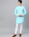 Shop Turquoise Blue Solid Straight Kurta With Yoke Thread Work-Front