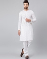 Shop White Green Chikankari Embroidered Woven Design Straight Kurta-Front