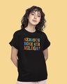 Shop Serious Hoke Kya Milega Boyfriend T-Shirt Black-Front