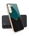 Shop Shining Chevron Dark Green Mettalic Gold Premium Glass Case for Samsung Galaxy S23 Plus 5G-Front