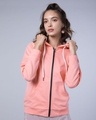 Shop Silver Pink Fleece Zipper Hoodies-Front