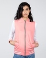 Shop Women's Pink & White Color Block Bomber Jacket-Front