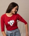 Shop Simply Pawfect Round Neck 3/4th Sleeve T-Shirt (DL) Bold Red-Front