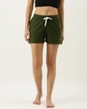 Shop SJ ACTIVE Olive Green Neppy Melange Shorts-Front
