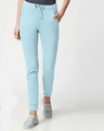 Shop Women's Sky Blue Slim Fit Casual Jogger Pants-Front