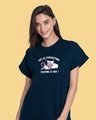 Shop Women's Blue Sleepy Cat Graphic Printed Boyfriend T-shirt-Front