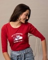 Shop Sleepy Cat Round Neck 3/4 Sleeve T-Shirt Bold Red-Front