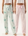 Shop Pack of 2 Lounge Pants - AOP Aqua Green and Solid Pink-Front
