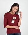 Shop Smile Today - Penguin Round Neck 3/4th Sleeve T-Shirt Scarlet Red-Front