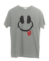 Shop Smiley Headphone Face Half Sleeve T-Shirt-Front