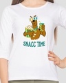 Shop Snacc Time Round Neck 3/4 Sleeve T-Shirt White-Front