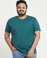 Shop Snazzy Green Plus Size Half Sleeve T-shirt For Men's-Front