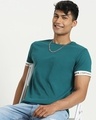Shop Snazzy Green Sleeve Panel Print T-shirt For Men's-Front