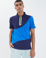 Shop Azure Cut & Sew Knitted Zipper Polo T Shirt-Front