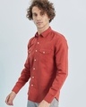 Shop Brick Red Double Pocket Cotlin Shirt-Full