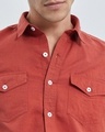 Shop Brick Red Double Pocket Cotlin Shirt