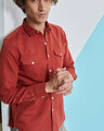 Shop Brick Red Double Pocket Cotlin Shirt-Front