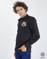 Shop Caspian Tiger Black Satin Shirt-Front