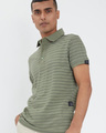 Shop Fern Green Stripe Knitted Polo T Shirt-Front