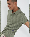 Shop Fern Green Stripe Knitted Polo T Shirt-Design