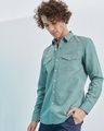 Shop Green Double Pocket Cotlin Shirt-Front