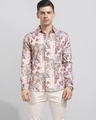 Shop Men's Beige Petal Pop Floral Printed Slim Fit Shirt-Front