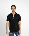 Shop Men's Black Slim Fit Cotton Blend Shirt-Front