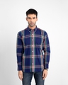 Shop Men's Blue Checked Slim Fit Shirt-Front