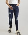 Shop Men's Drift Blue Distressed Skinny Fit Jeans-Front