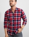 Shop Men's Imposing Red & Blue Checked Slim Fit Shirt-Front