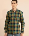 Shop Men's Men's Olive Twill Checked Printed Slim Fit Shirt-Front