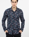 Shop Men's Navy All Over Floral Printed Slim Fit Shirt-Front